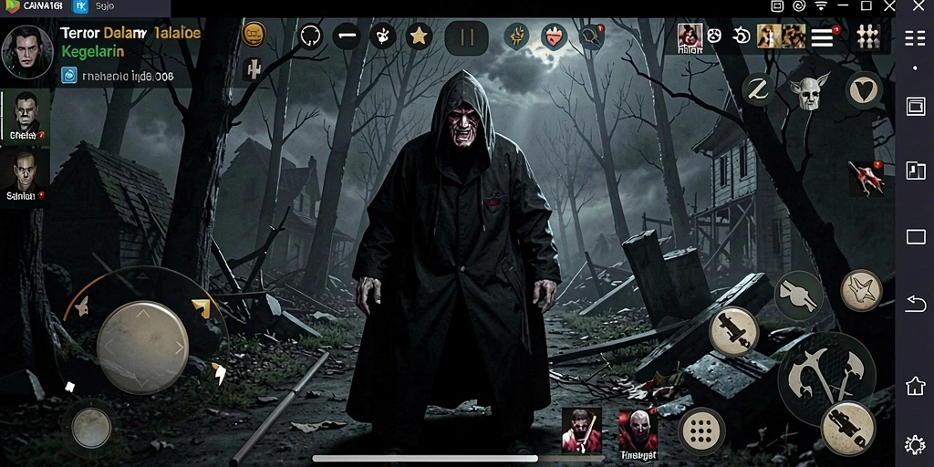 Screenshot utama CANVA168 menampilkan suasana menyeramkan di dalam game.
