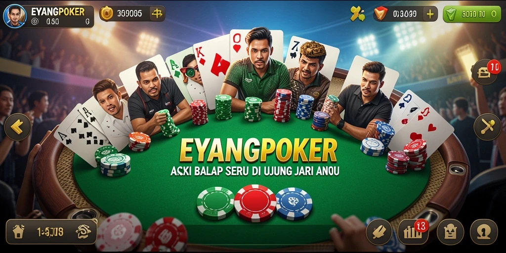 Gameplay balap seru di EYANGPOKER dengan banyak mobil dan lintasan.