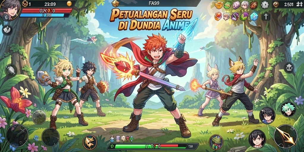 Tampilan gameplay seru dari FA99 dengan karakter anime yang menarik.