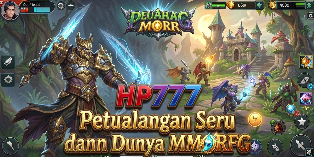 Screenshot gameplay HP777 yang menampilkan pertempuran epik dalam dunia MMORPG.