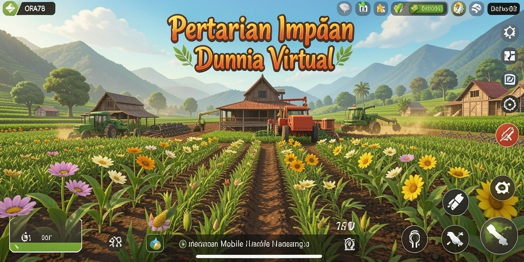 Screenshot gameplay ORA78 menampilkan ladang dengan tanaman yang subur.