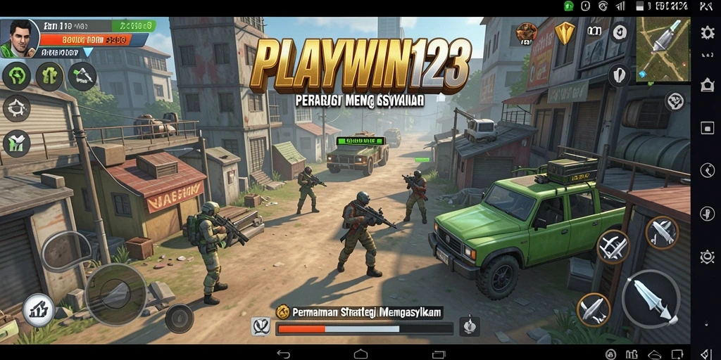 Screenshot gameplay PLAYWIN123 yang menampilkan pertempuran strategis.