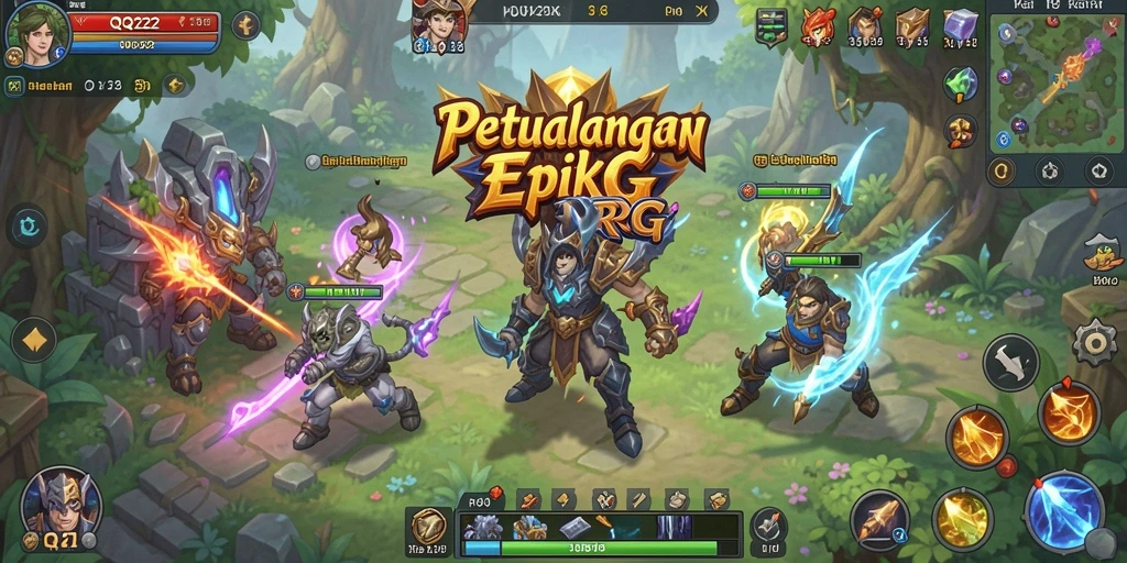 Tangkapan layar dari gameplay QQ222 menampilkan pertarungan seru dan karakter berwarna-warni.