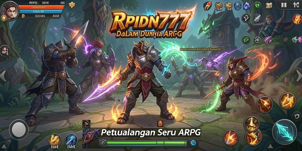 Screenshot utama RPIDN777 menampilkan aksi pertempuran seru dalam dunia fantasi.