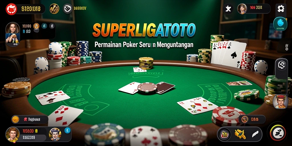 Screenshot gameplay <strong>SUPERLIGATOTO</strong> menunjukkan momen taruhan menegangkan di meja Poker.