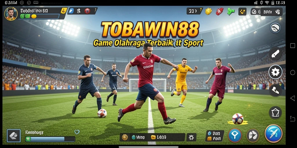 Tampilan gambar utama TOBAWIN88 menampilkan gameplay seru di arena olahraga.