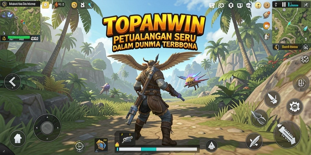 Screenshot gameplay TOPANWIN menunjukkan eksplorasi dunia yang luas dan interaktif.